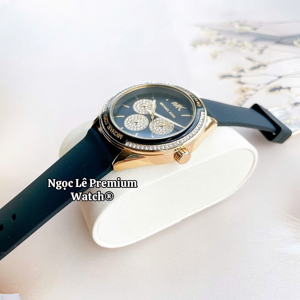 Đồng Hồ Nữ Michael Kors MK6944 Dây Silicone Đen Đính Đá Vỏ Vàng 40mm ...