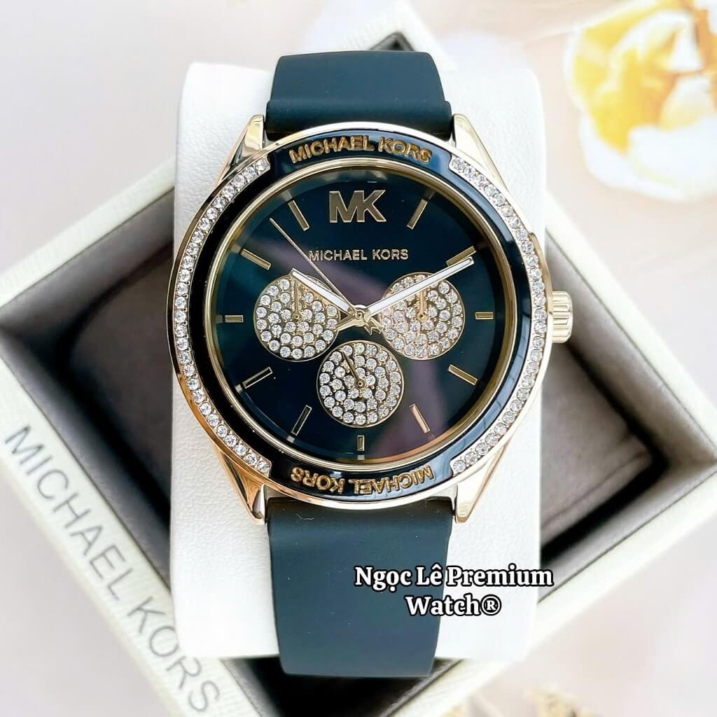 Đồng Hồ Nữ Michael Kors MK6944 Dây Silicone Đen Đính Đá Vỏ Vàng 40mm ...