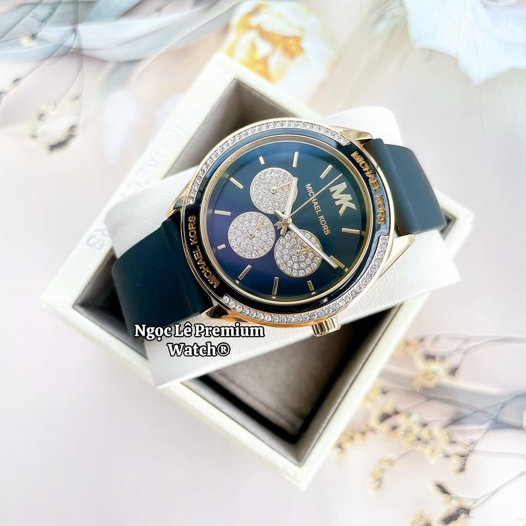 Đồng Hồ Nữ Michael Kors MK6944 Dây Silicone Đen Đính Đá Vỏ Vàng 40mm ...