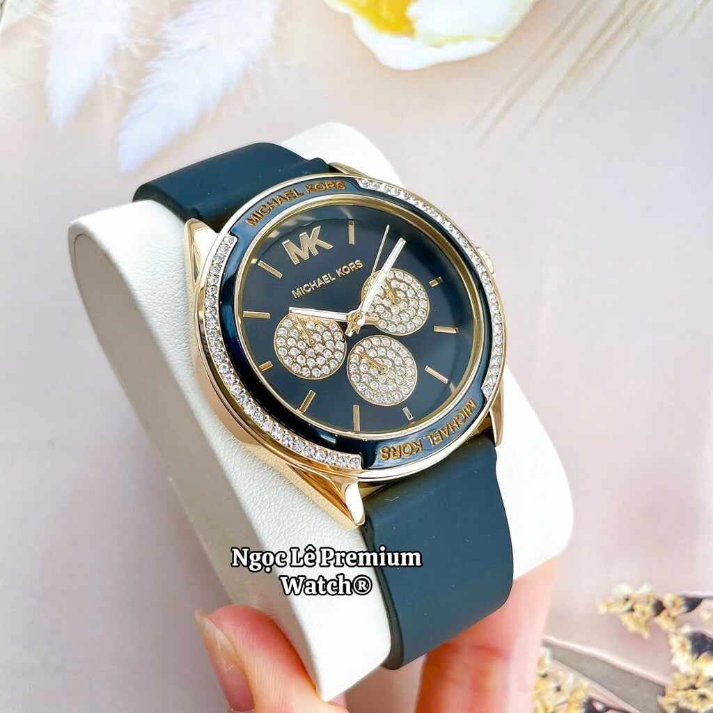 Đồng Hồ Nữ Michael Kors MK6944 Dây Silicone Đen Đính Đá Vỏ Vàng 40mm ...