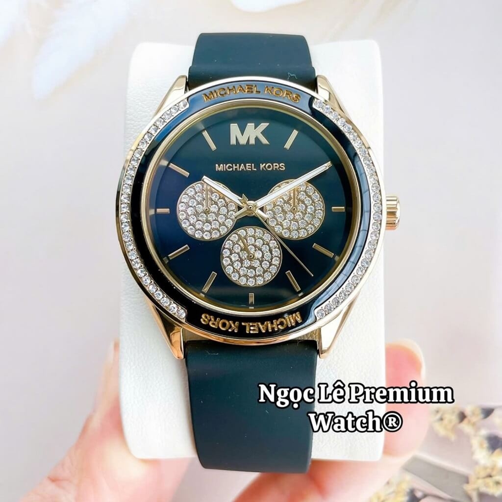 Đồng Hồ Nữ Michael Kors MK6944 Dây Silicone Đen Đính Đá Vỏ Vàng 40mm ...