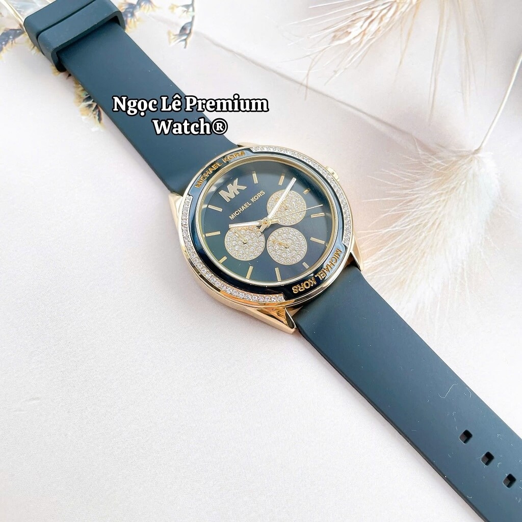 Đồng Hồ Nữ Michael Kors MK6944 Dây Silicone Đen Đính Đá Vỏ Vàng 40mm ...