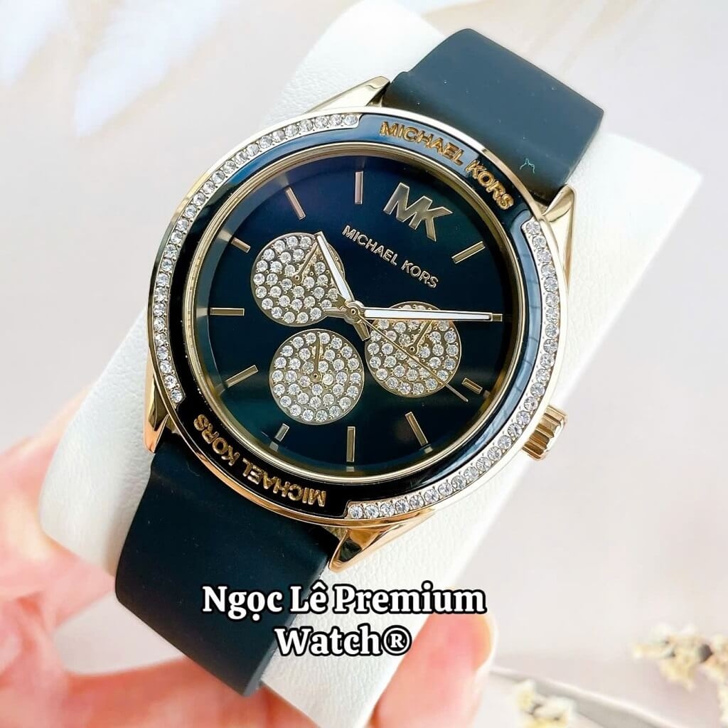 Đồng Hồ Nữ Michael Kors MK6944 Dây Silicone Đen Đính Đá Vỏ Vàng 40mm ...