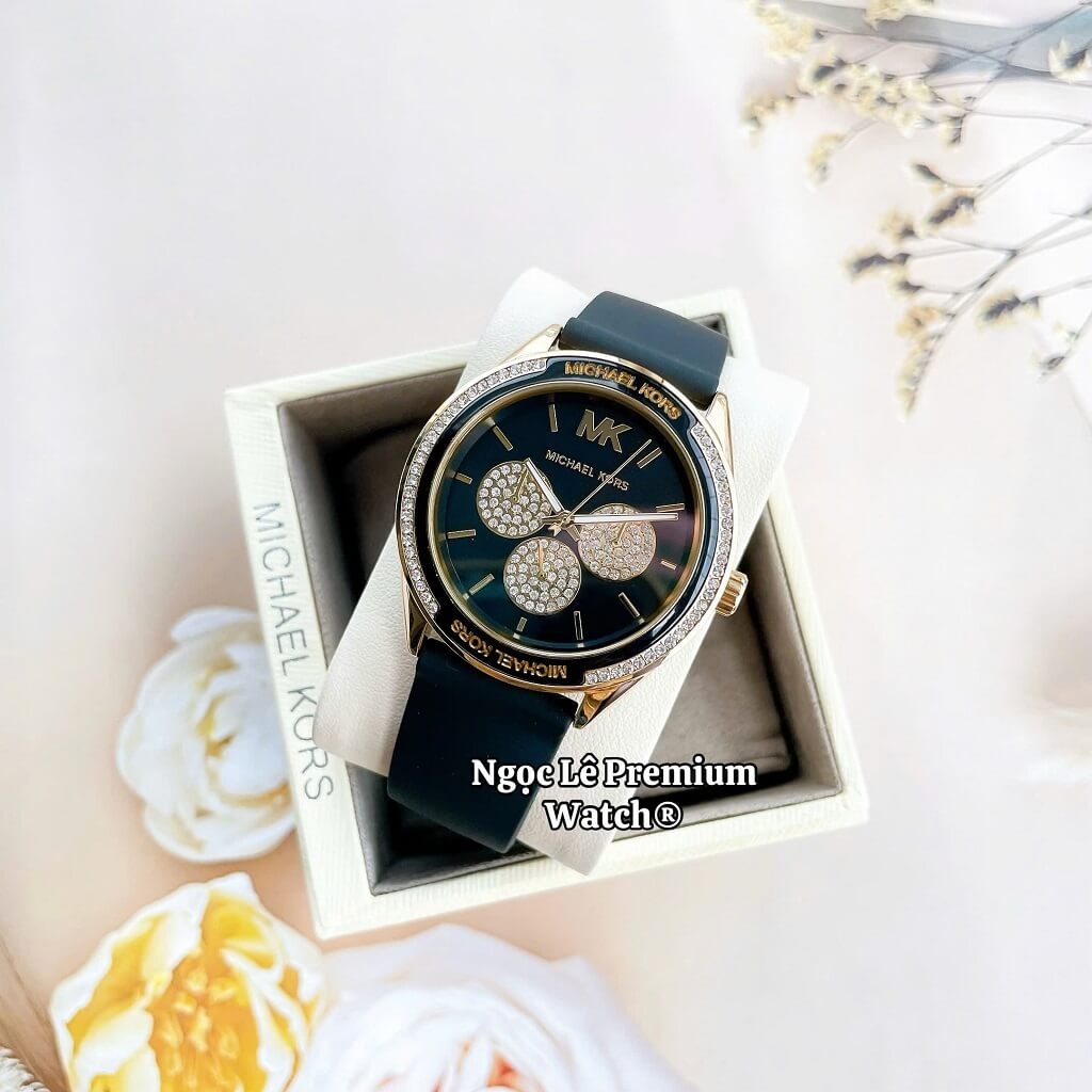 Đồng Hồ Nữ Michael Kors MK6944 Dây Silicone Đen Đính Đá Vỏ Vàng 40mm ...