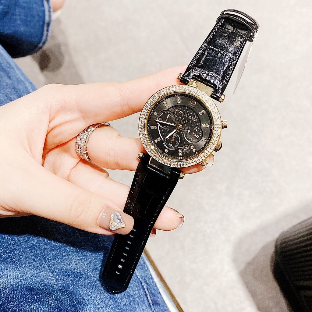 Đồng Hồ Nữ Michael Kors MK6984 Dây Da Đen Viền Đính Đá Size 39mm Shop ...