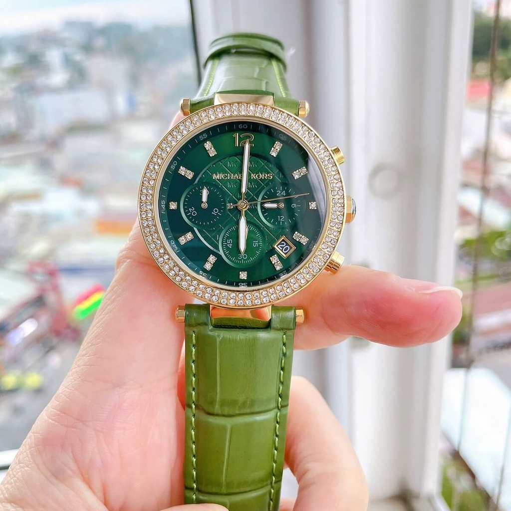 Đồng Hồ Nữ Michael Kors Parker MK6985 Dây Da Xanh Lá Vỏ Gold Size 39mm ...