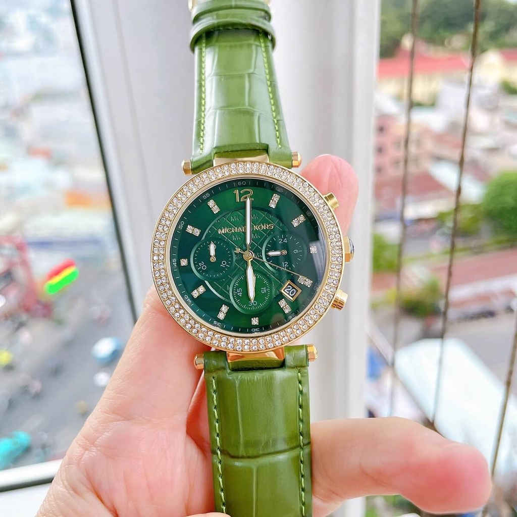Đồng Hồ Nữ Michael Kors Parker MK6985 Dây Da Xanh Lá Vỏ Gold Size 39mm ...
