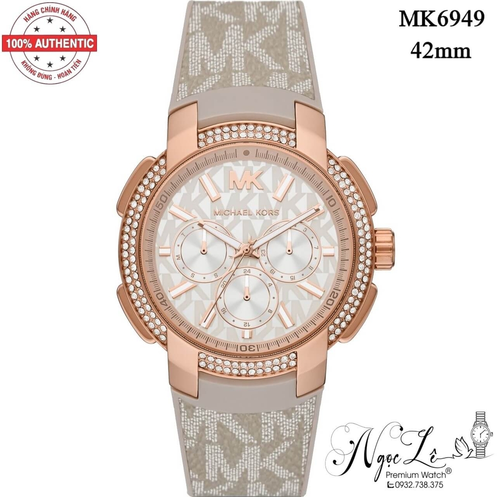 Đồng Hồ Nữ Michael Kors Oversized Pavé MK6949 Dây Da Xám Kem 42mm