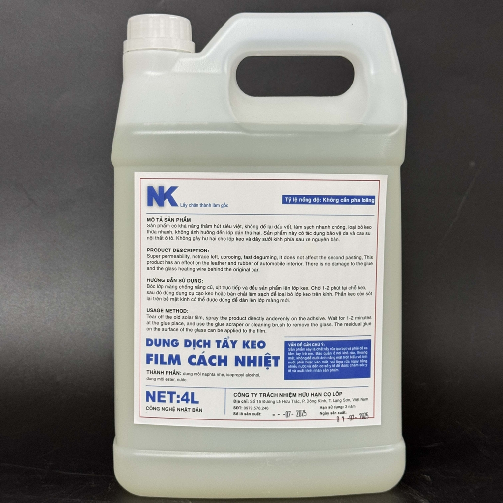 Tẩy Keo Phim Cách Nhiệt NK - Can 4L - Solar Film Degumming Agent