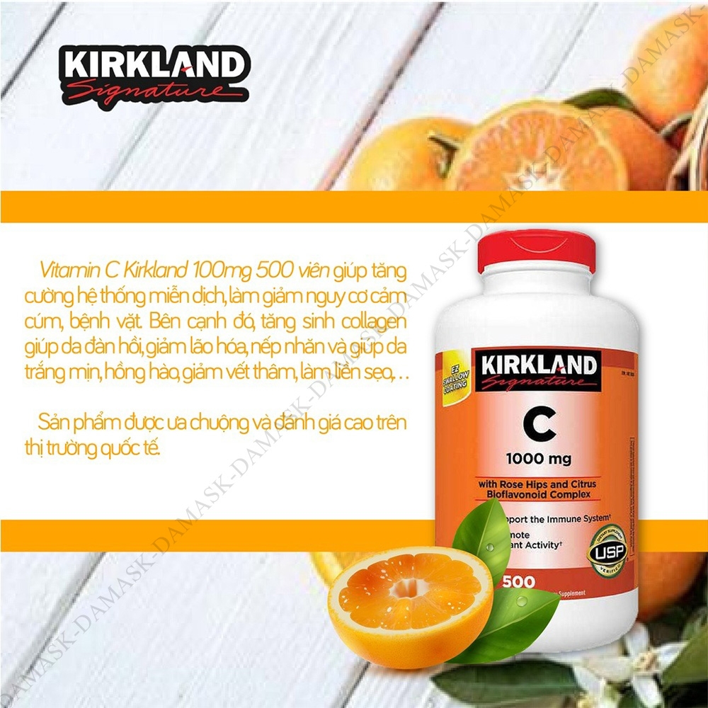 Viên Nhai Bổ Sung Vitamin C 500mg Kirkland Mỹ tăng sức đề kháng Damask