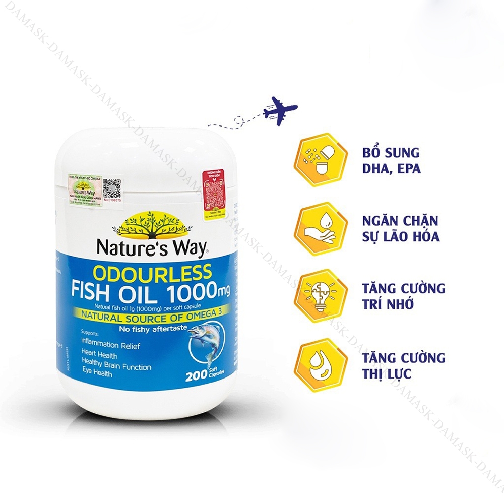 Viên uống dầu cá Nature’s Way Fish Oil 1000mg 200 viên Damask - Mỹ Phẩm ...