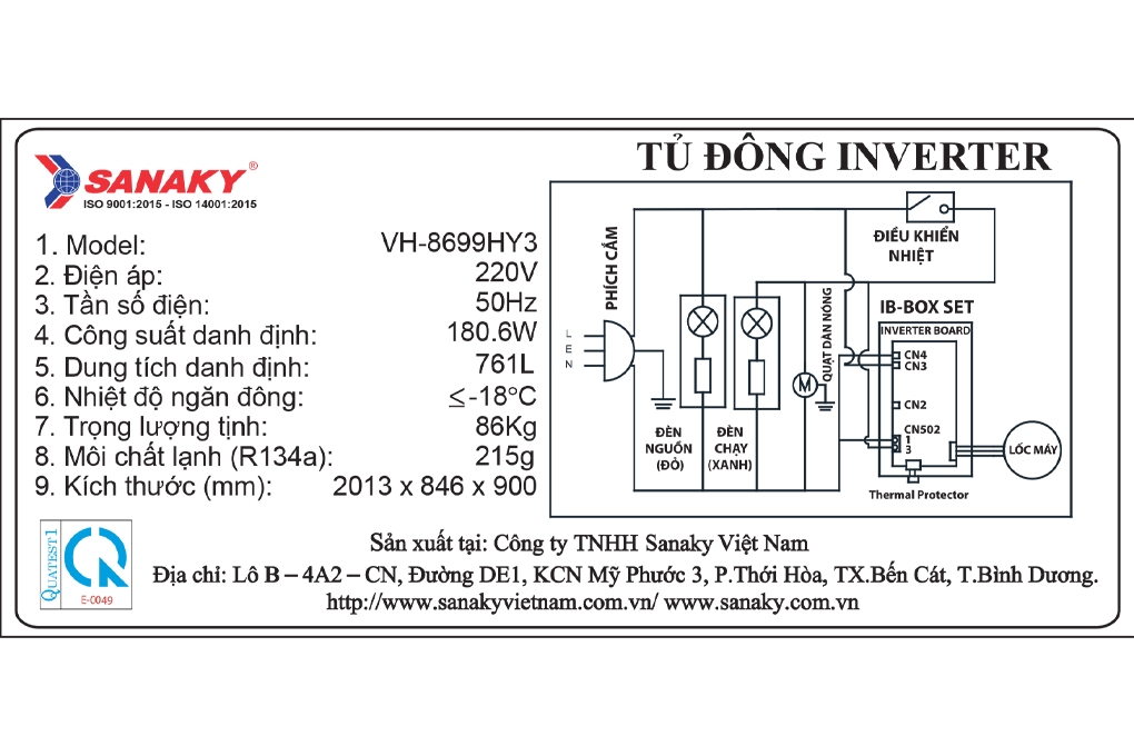 Tủ đông Sanaky Inverter 760 Lít VH-8699HY3 (1 Chế Độ)