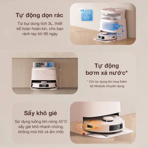 ROBOT HÚT BỤI TỰ ĐỘNG GIẶT GIẺ VÀ ĐỔ RÁC T30 PRO OMNI