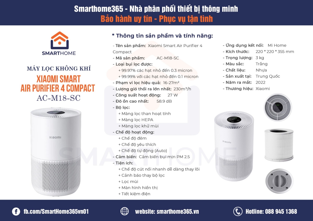 MÁY LỌC KHÔNG KHÍ XIAOMI SMART PURIFIER 4 COMPACT