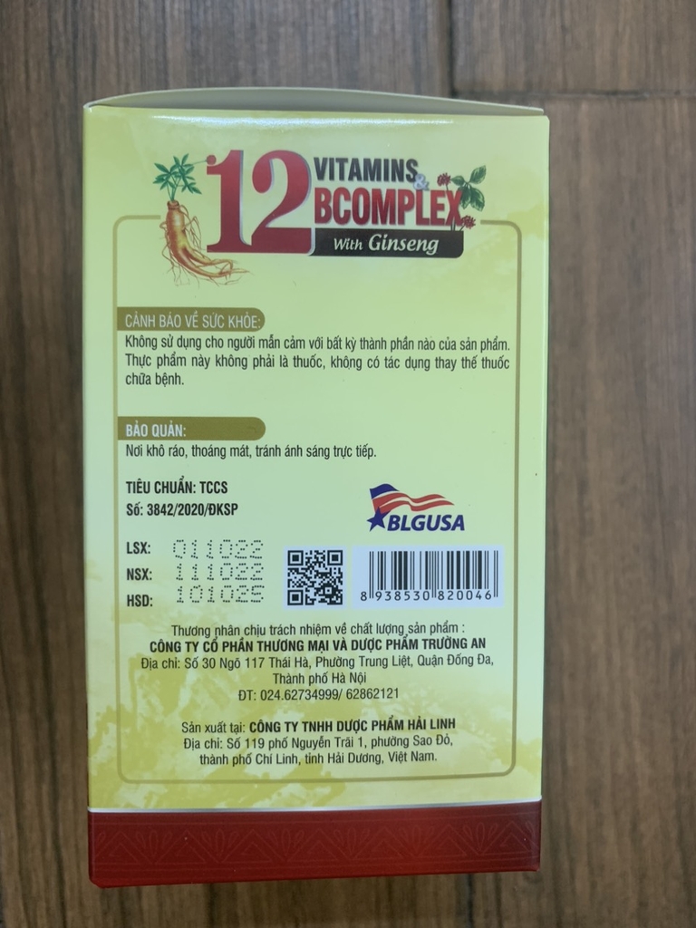 Vitamins 12B complex with ginseng nhathuocyentrang