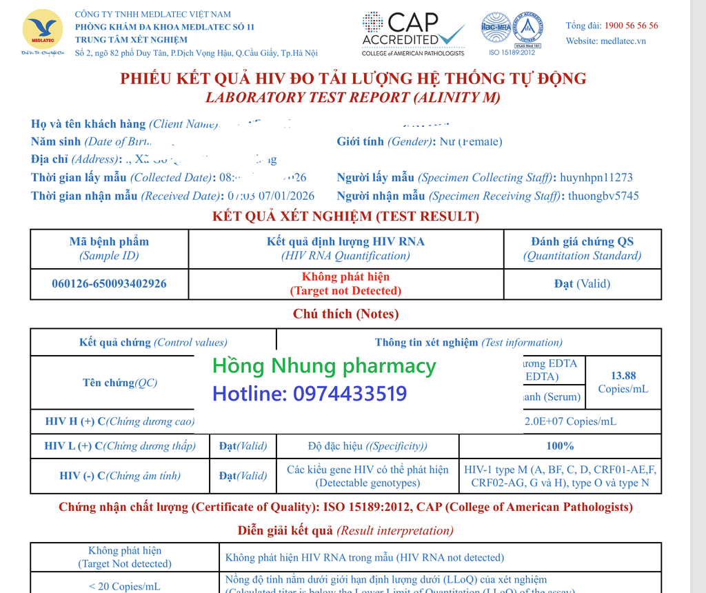 Hiệu quả của thuốc ARV 3 trong 1 tại Hồng Nhung pharmacy