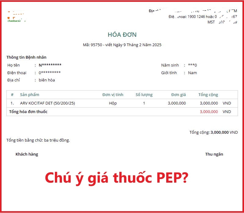 Chú ý giá thuốc PEP 72h