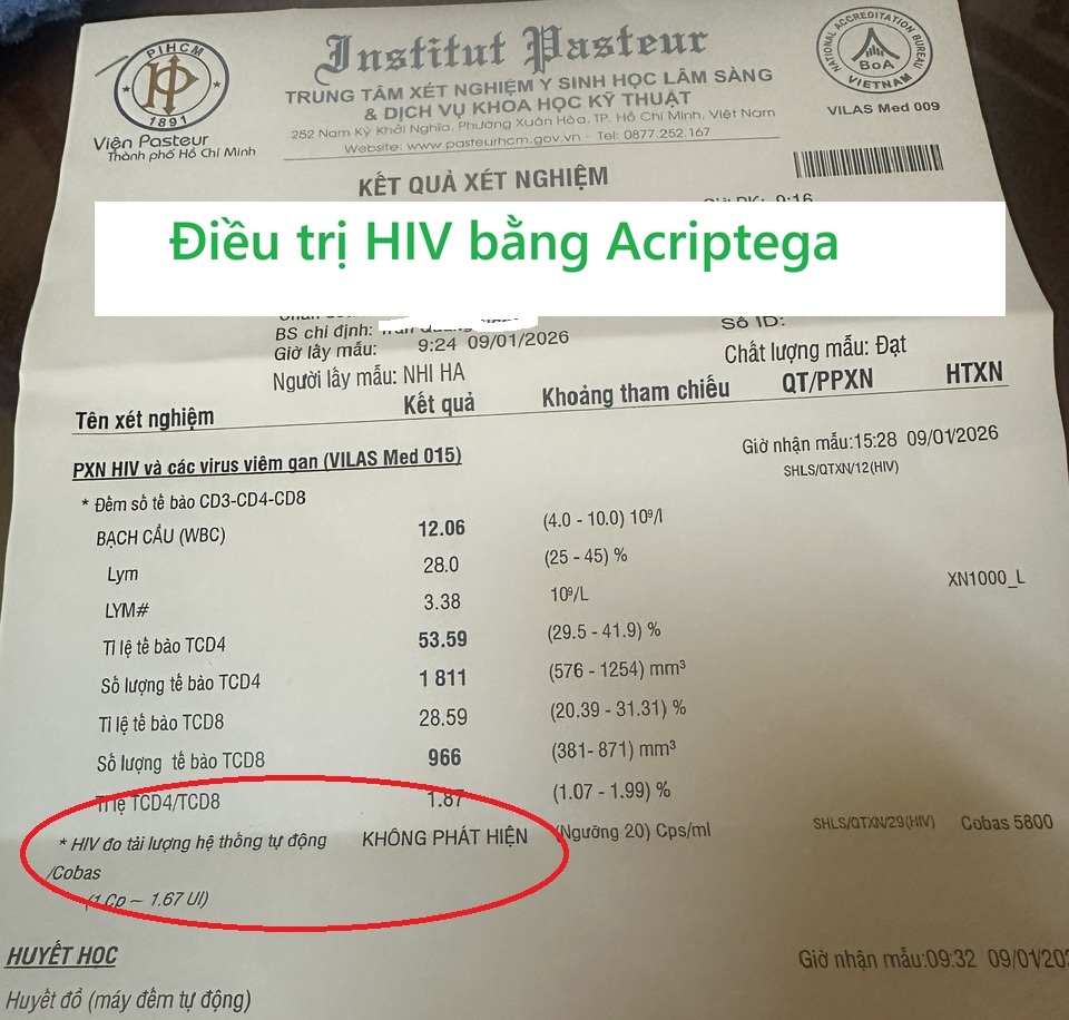 Điều trị HIV bằng thuốc Acriptega vẫn cho kết quả tốt