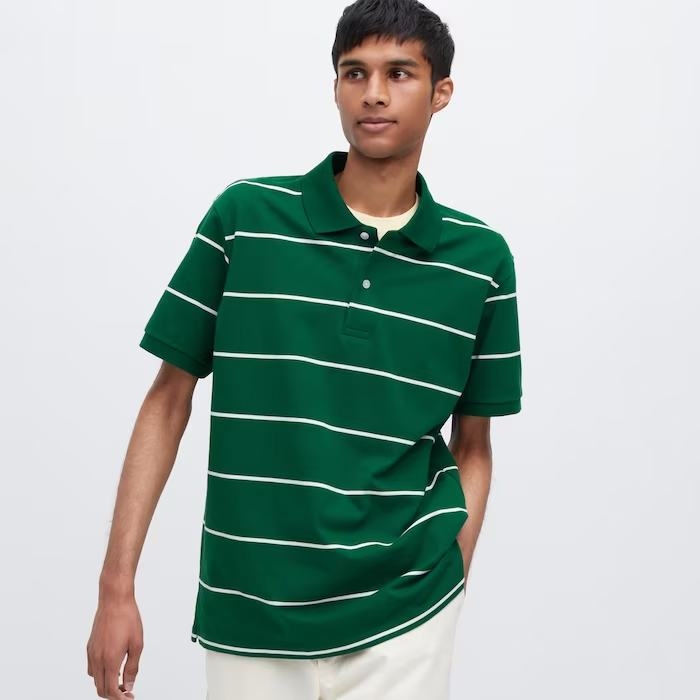 Áo Polo Uniqlo Nam Chính Hãng - Dry Kanoko Border Shirt - Green