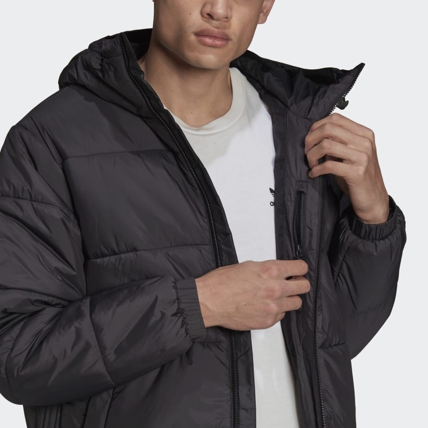 2000'S adidas reversible back logo padded hoodie/puffer jacket, men's size M Nylon black type Vintage Second Hand