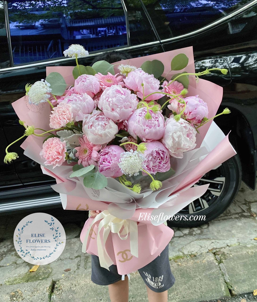 Bó hoa mẫu đơn hồng đẹp - Bó hoa mẫu đơn màu hồng ở Hà Nội