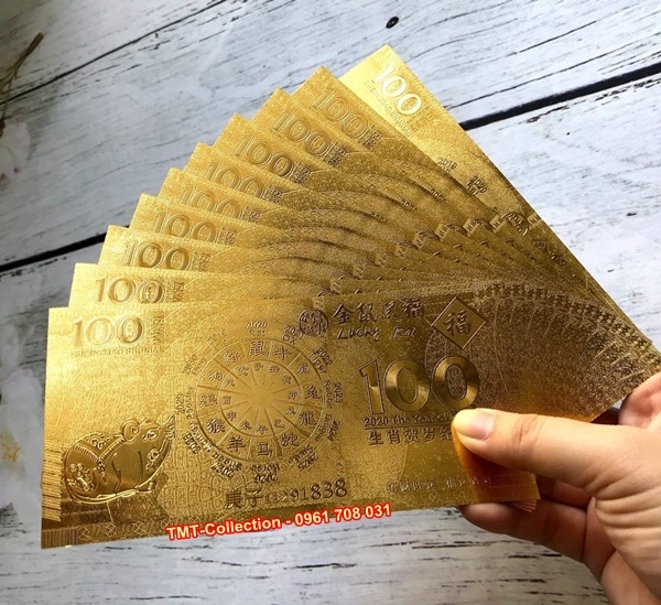 Tiền 100 macao hình con chuột mạ vàng plastic