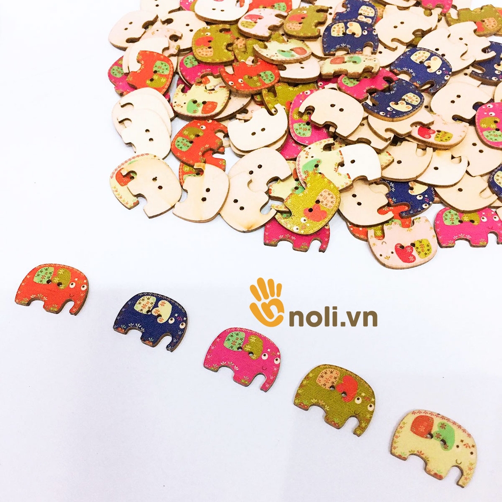 Cúc gỗ trang trí hình con voi 28x24mm | NoLi Handmade Shop