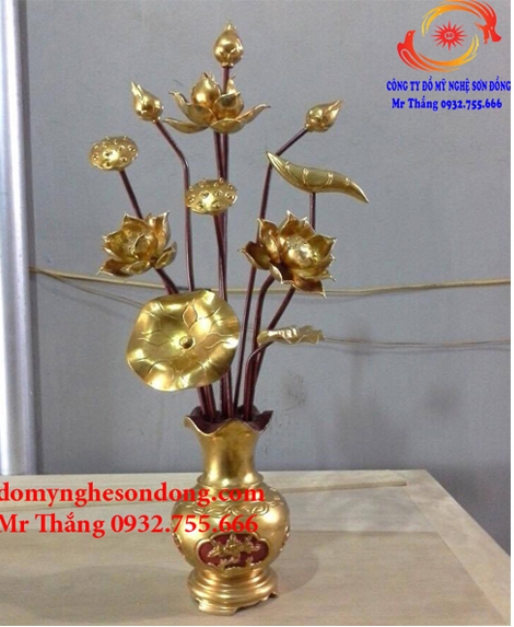 Hoa sen gỗ mít sơn son thếp vàng