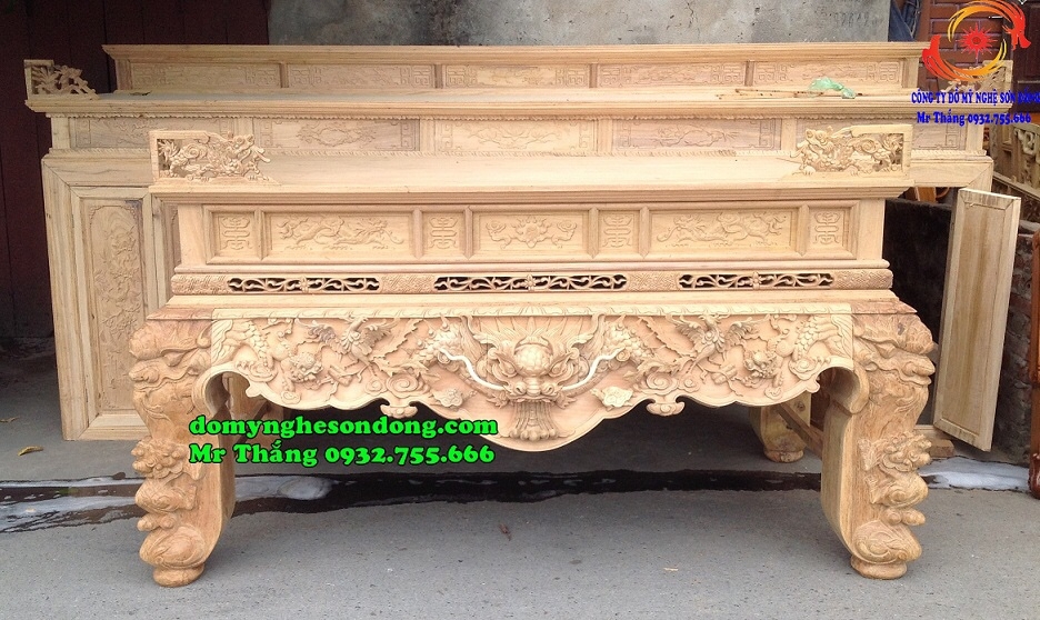 Sập thờ tứ linh gỗ gụ cho tư gia