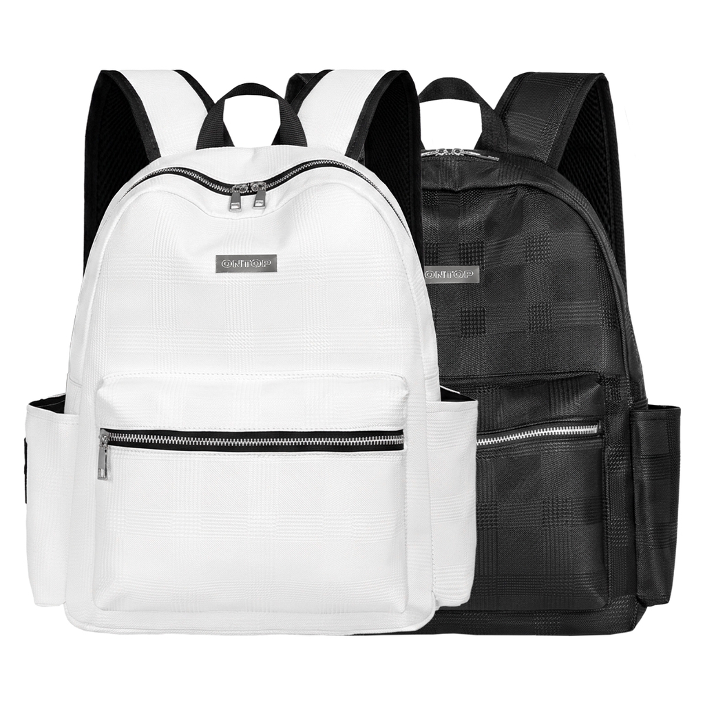 ONTOP Basic Leather Backpack with Plaid Print