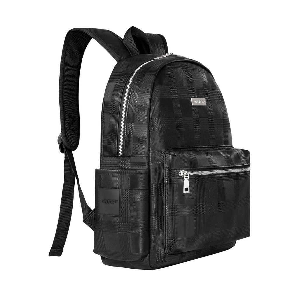 ONTOP Basic Leather Backpack with Plaid Print