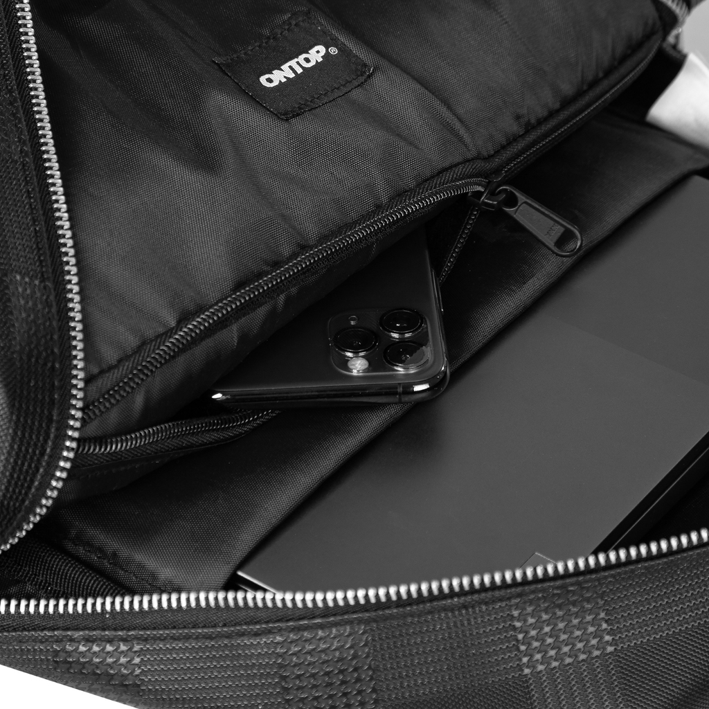 ONTOP Basic Leather Backpack with Plaid Print