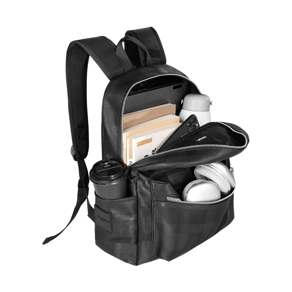 ONTOP Basic Leather Backpack with Plaid Print