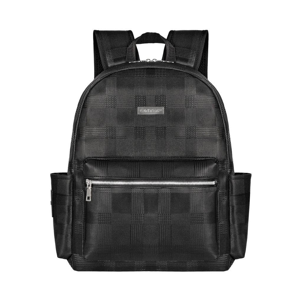 ONTOP Basic Leather Backpack with Plaid Print