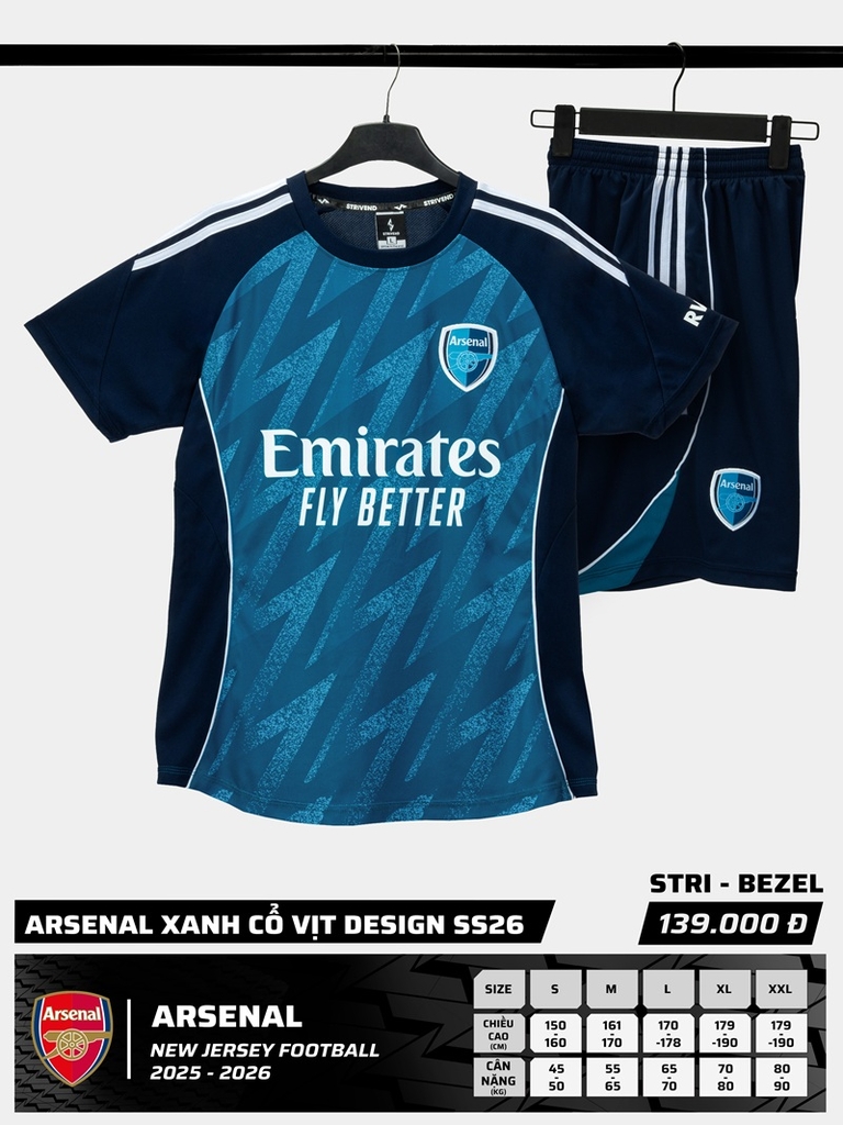Quần áo bóng đá Arsenal 2025/26 [Strivend thun mè Poly]