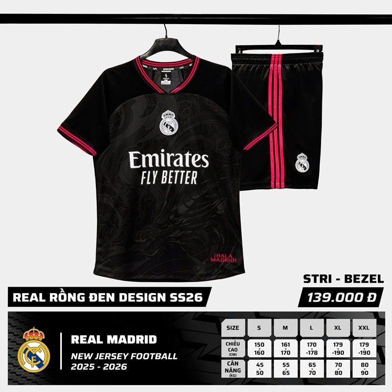 Quần áo bóng đá Real Madrid 2025/26 [Strivend thun mè Poly]