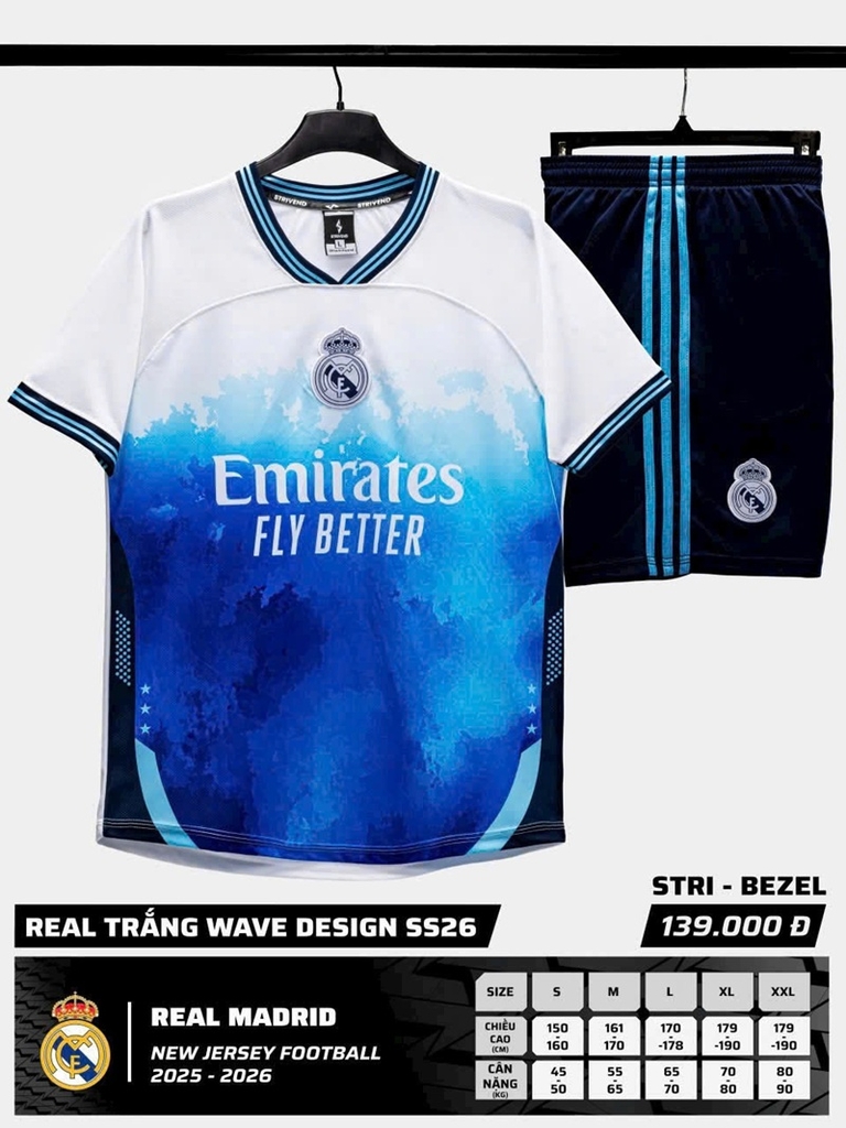 Quần áo bóng đá Real Madrid 2025/26 [Strivend thun mè Poly]