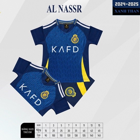 Quần áo bóng đá trẻ em Ronaldo AL Nassr 2024