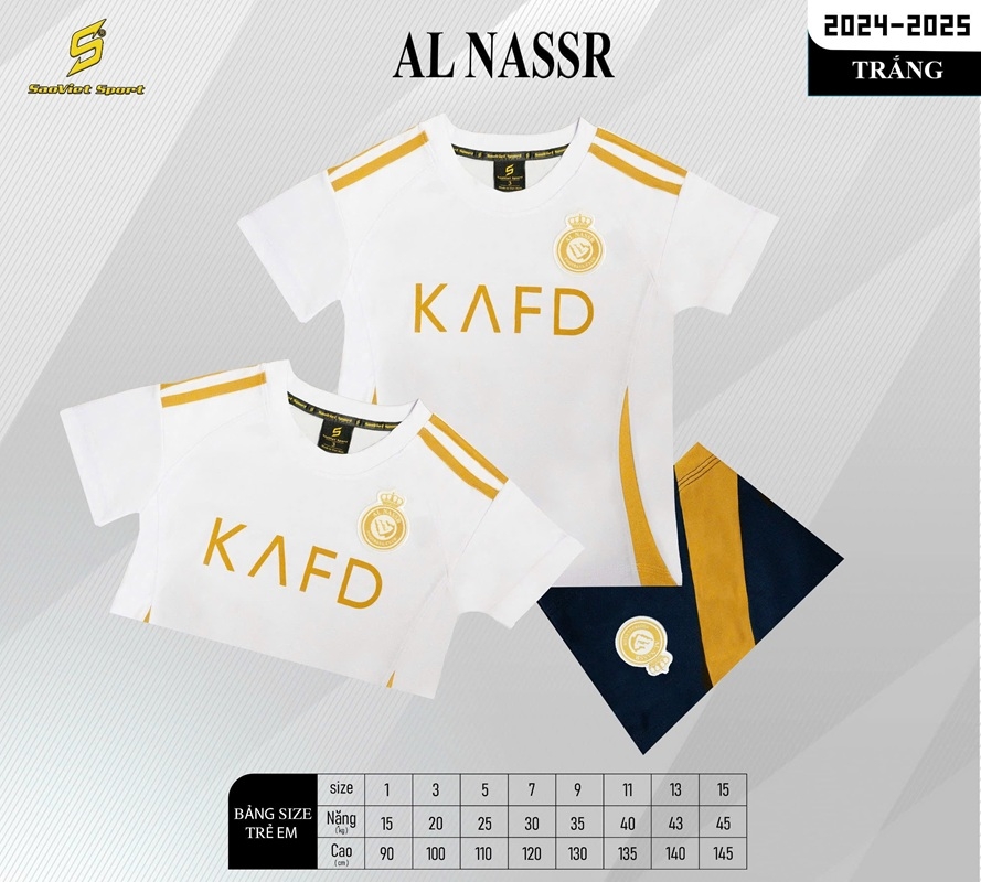 Quần áo bóng đá trẻ em Ronaldo AL Nassr 2024