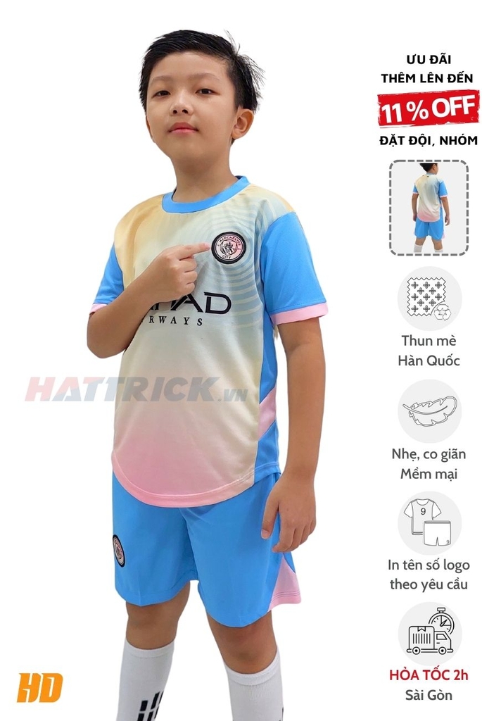 Quần áo bóng đá trẻ em Man City 2024/25 (Thun mè Hàn Quốc)