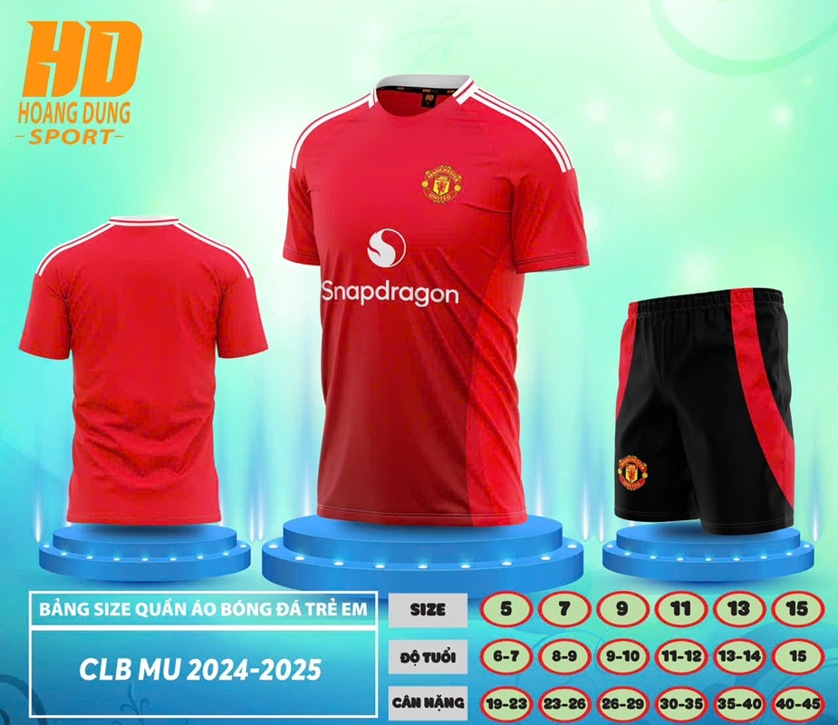 Quần áo bóng đá Trẻ Em MU 2024/25 (Thun mè Hàn Quốc)
