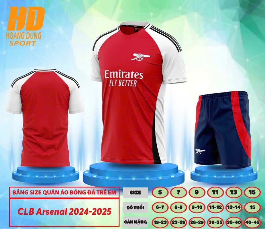 Quần áo bóng đá Trẻ Em Arsenal 2024/25 (Thun mè Hàn Quốc)