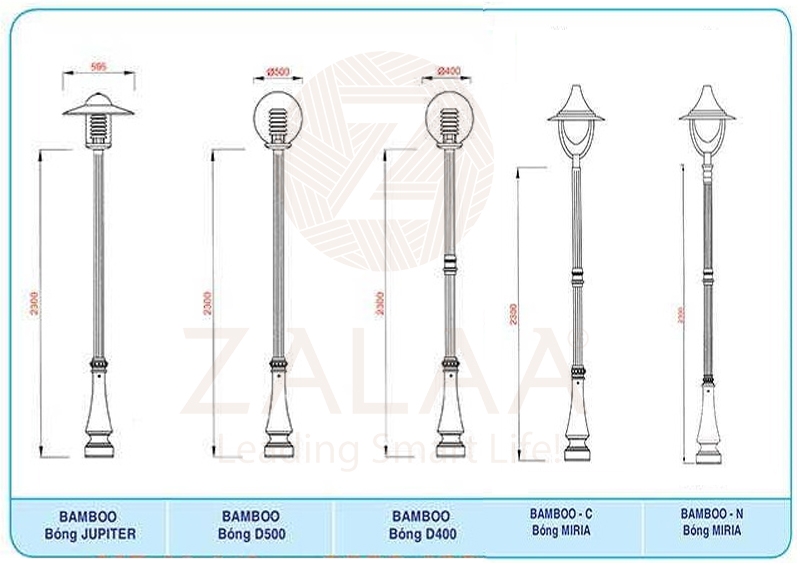 Cột đèn led trang trí sân vườn Bamboo DC08, cầu kẻ đục D400mm, chiều cao 2.8-4m, mã số ZCV-3312 Zalaa