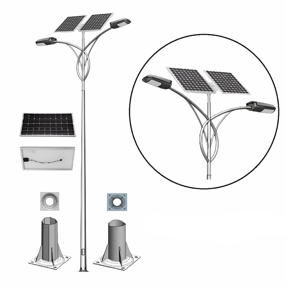 Cột Đèn LED Cao Áp Năng Lượng Mặt Trời ZCD-CK01 Cần Đèn Đôi 2 tấm Pin Solar Panel