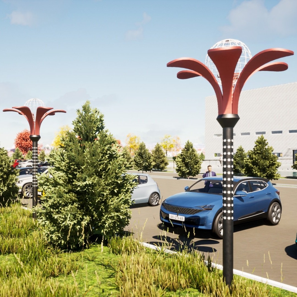 Cột Đèn Trang Trí Kiểu Dáng Bông Hoa 6 Cánh Ôm Quả Cầu Đẹp Lạ ZCV-H4000xD1970xW1970 ZALAA