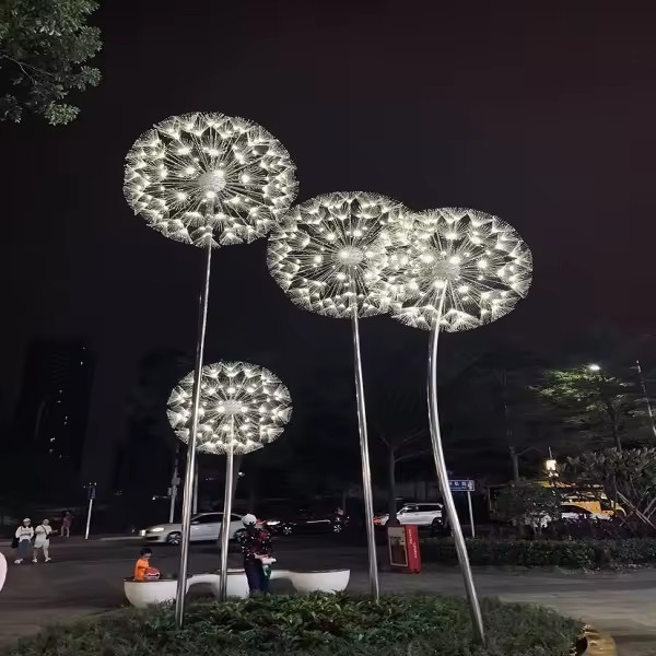 Trụ Cột Đèn Inox Cao 3M Gắn Treo Bông Hoa Bồ Công Anh Dandelion Ngoài Trời