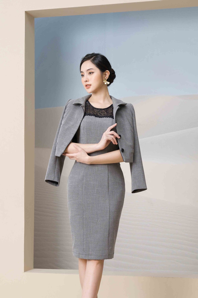 Set bộ vest nữ thiết kế công sở kèm chân váy dập ly xanh AVJ00013  MIU  store