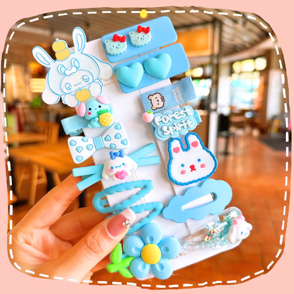 Kẹp tóc mái, Set 14 kẹp tóc cho bé gái nhiều màu sắc họa tiết dễ
