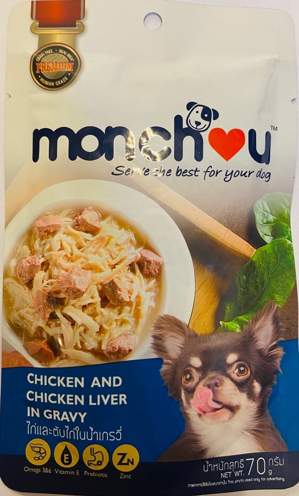 MONCHOU Chó Gà&GanGà-Dog Pate Chicken&ChickenLiver in Gravy 70g