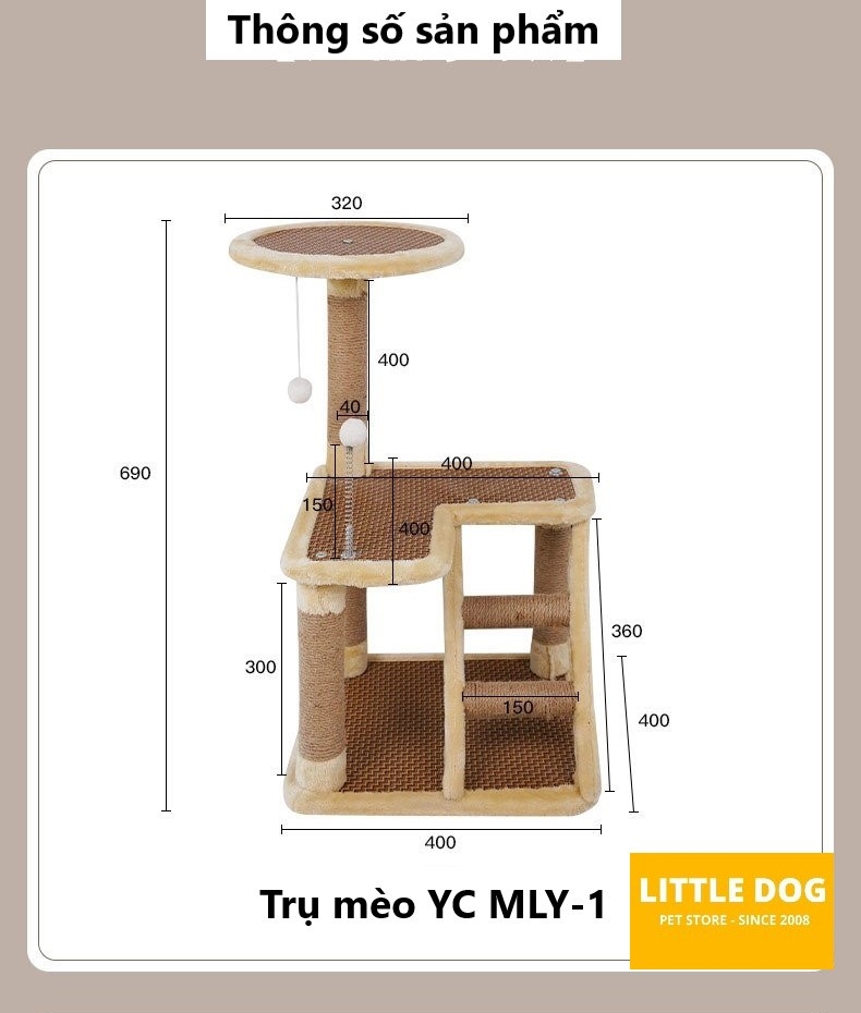 TRỤ MÈO CÀO YC MLY-1 - YC CAT TREE MLY-1 (400x400x690mm)